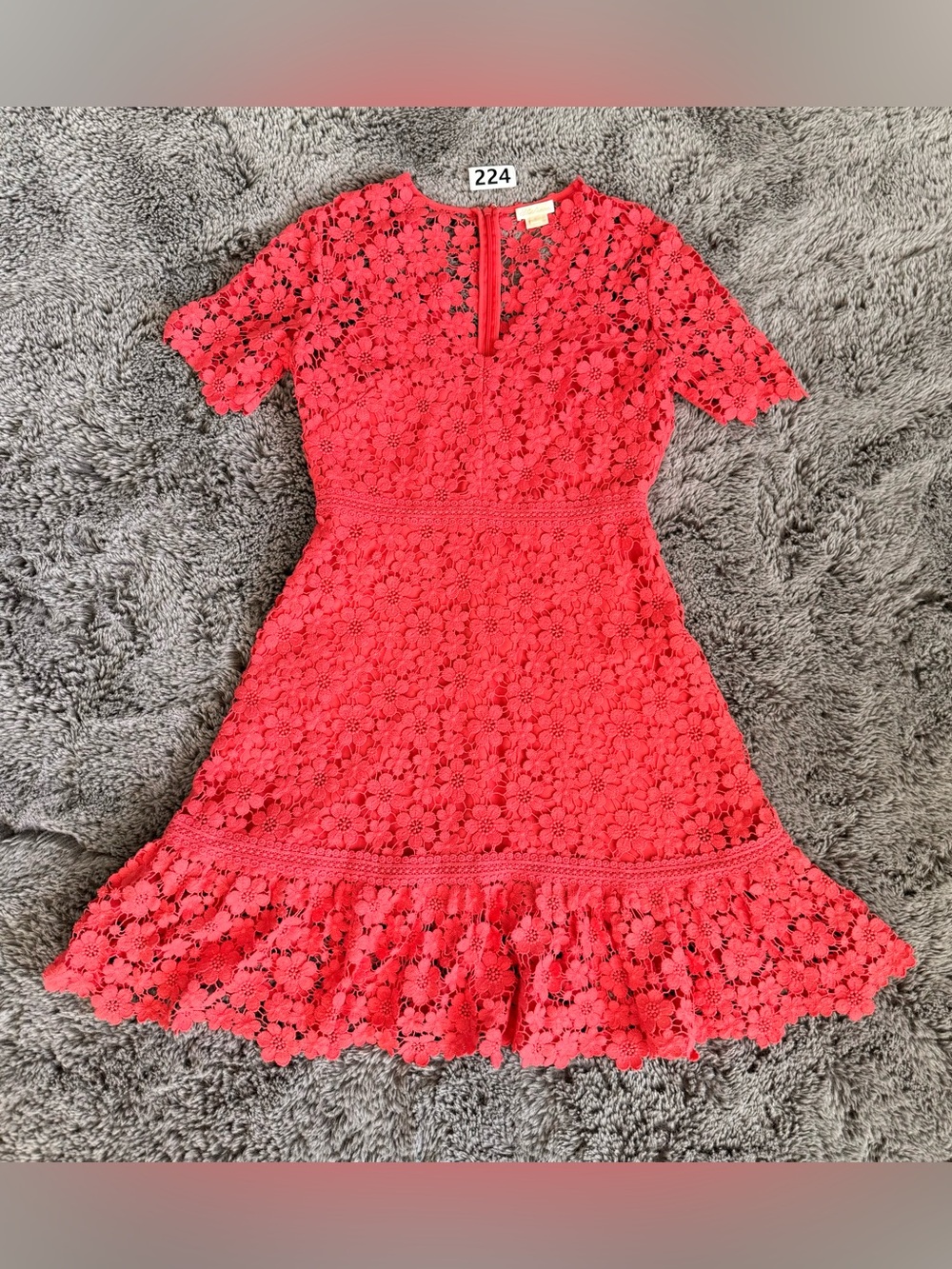 Shoshanna Bright Coral Floral Lace Midi Dress